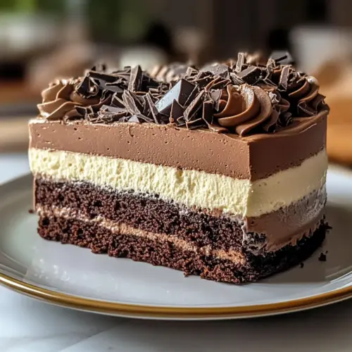 Dreifach Schokoladenmousse-Kuchen