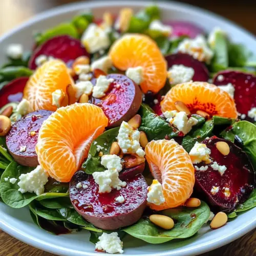 Rote-Bete-Salat mit Spinat und Honig-Senf-Zitrone