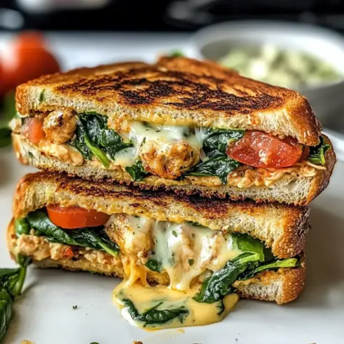 Hühnchen Avocado Käse Toastie mit Spinat und Tomate