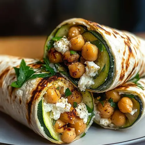 Gegrillte Zucchini Feta Kichererbsen Wrap