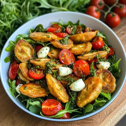 Maultaschen-Salat mit rotem Pesto